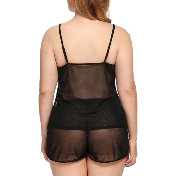 Plus Size Sheer Mesh Rose Cami Sleep Set - Picture 6 of 9
